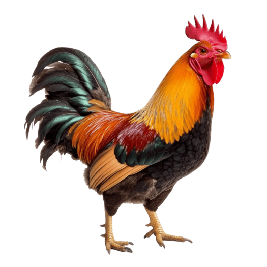 a rooster standing in front of a white background
