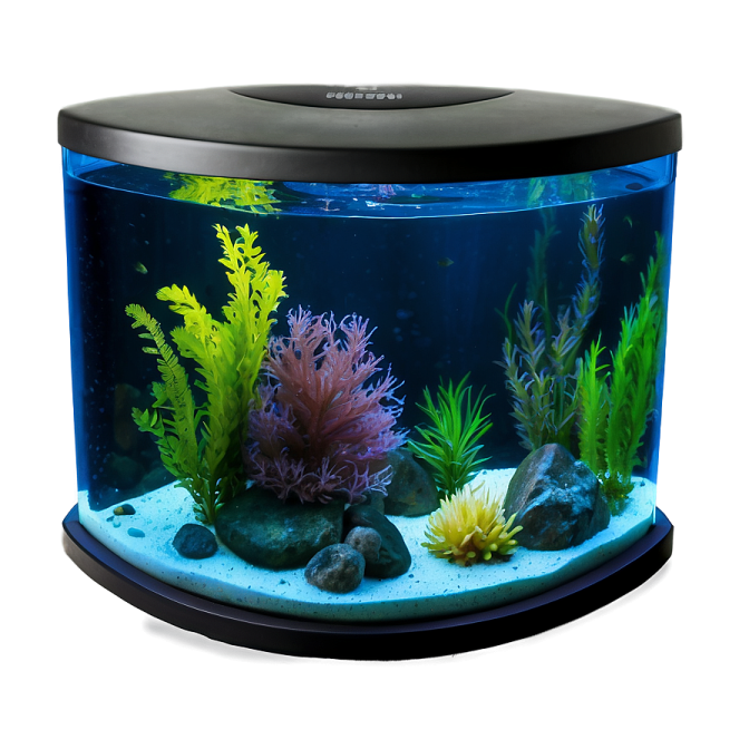 a fish tank filled with plants and rocks