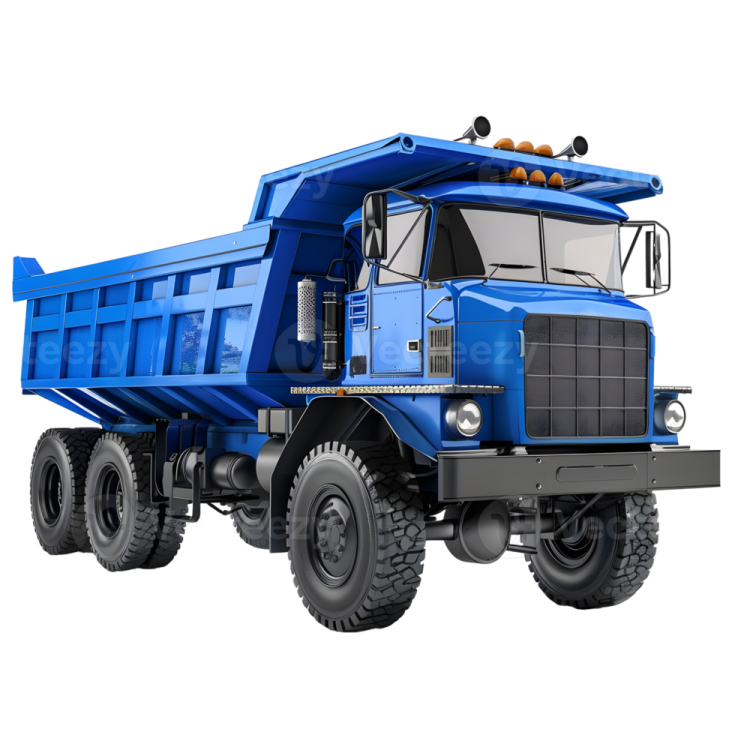 a blue dump truck on a white background