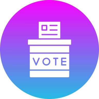a purple and blue circle with the word vote on it