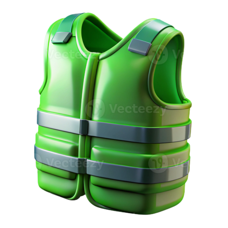 a green life vest on a white background