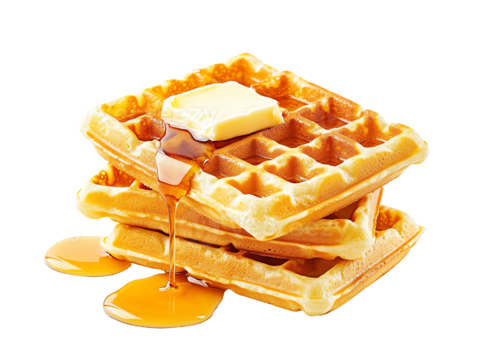 a stack of was with butter and syrup