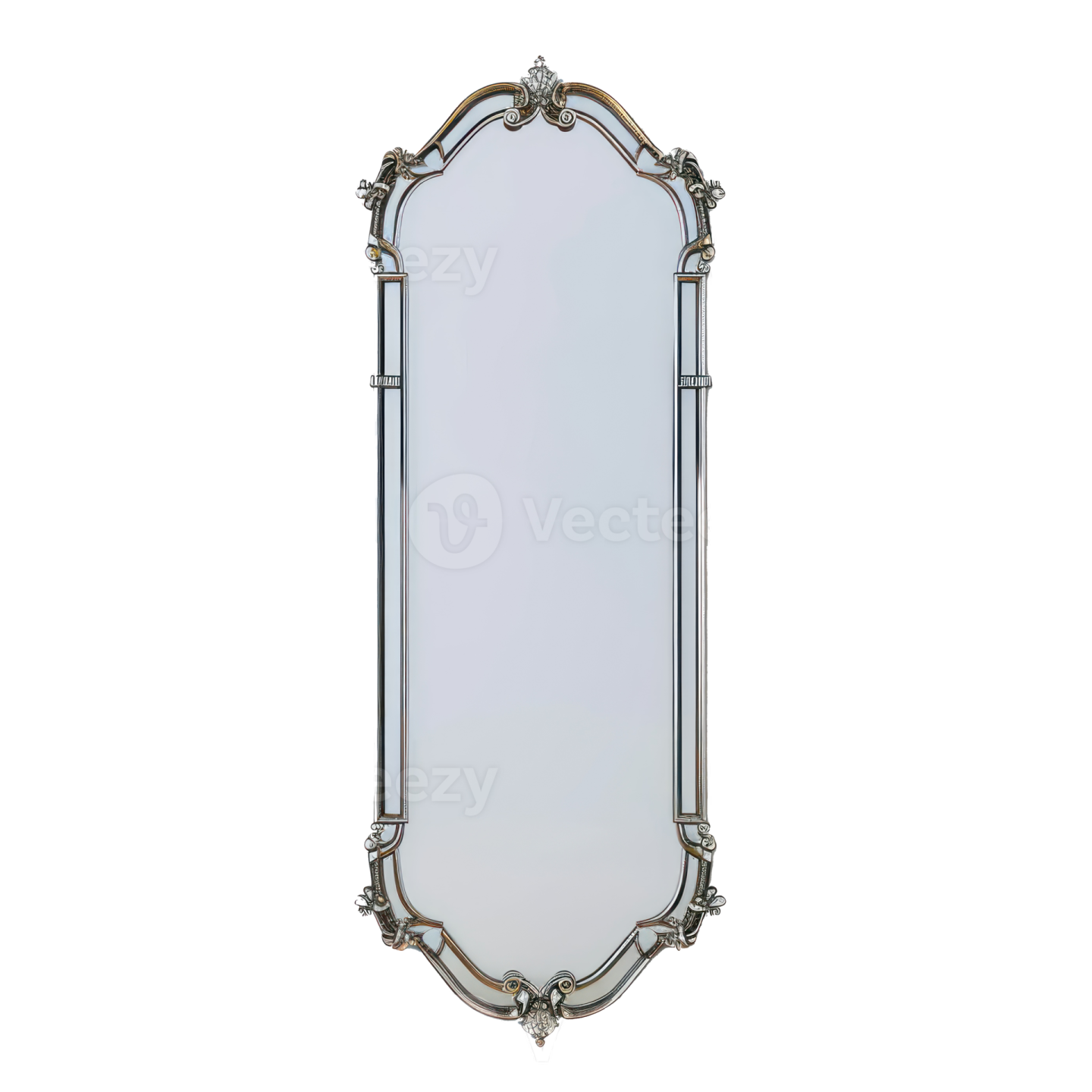 a silver framed mirror on a white background