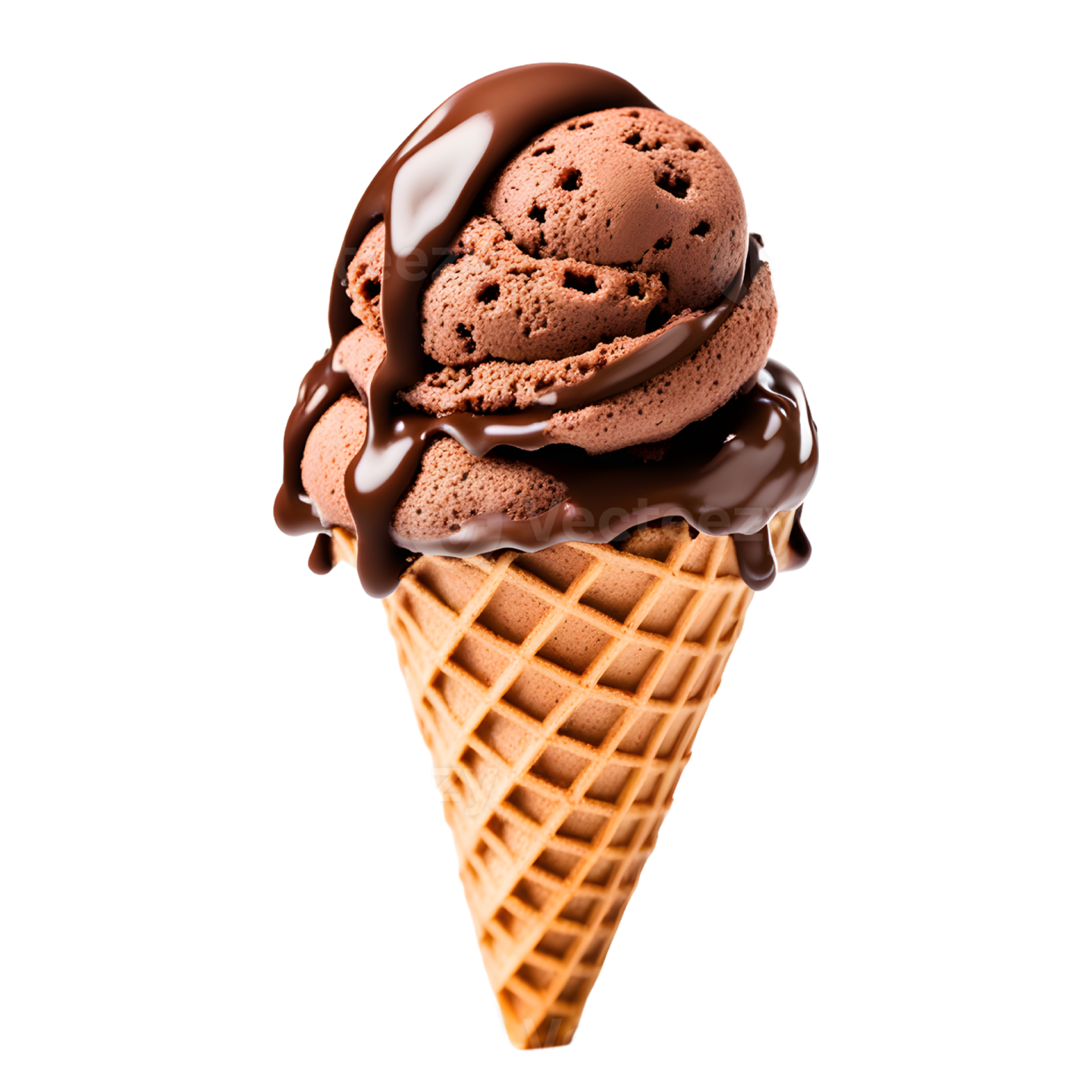 an ice cream cone filled with chocolate