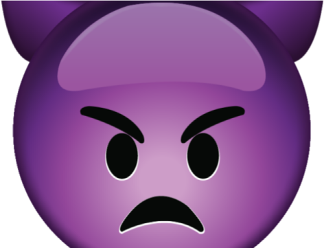 a purple pig face with an angry expression