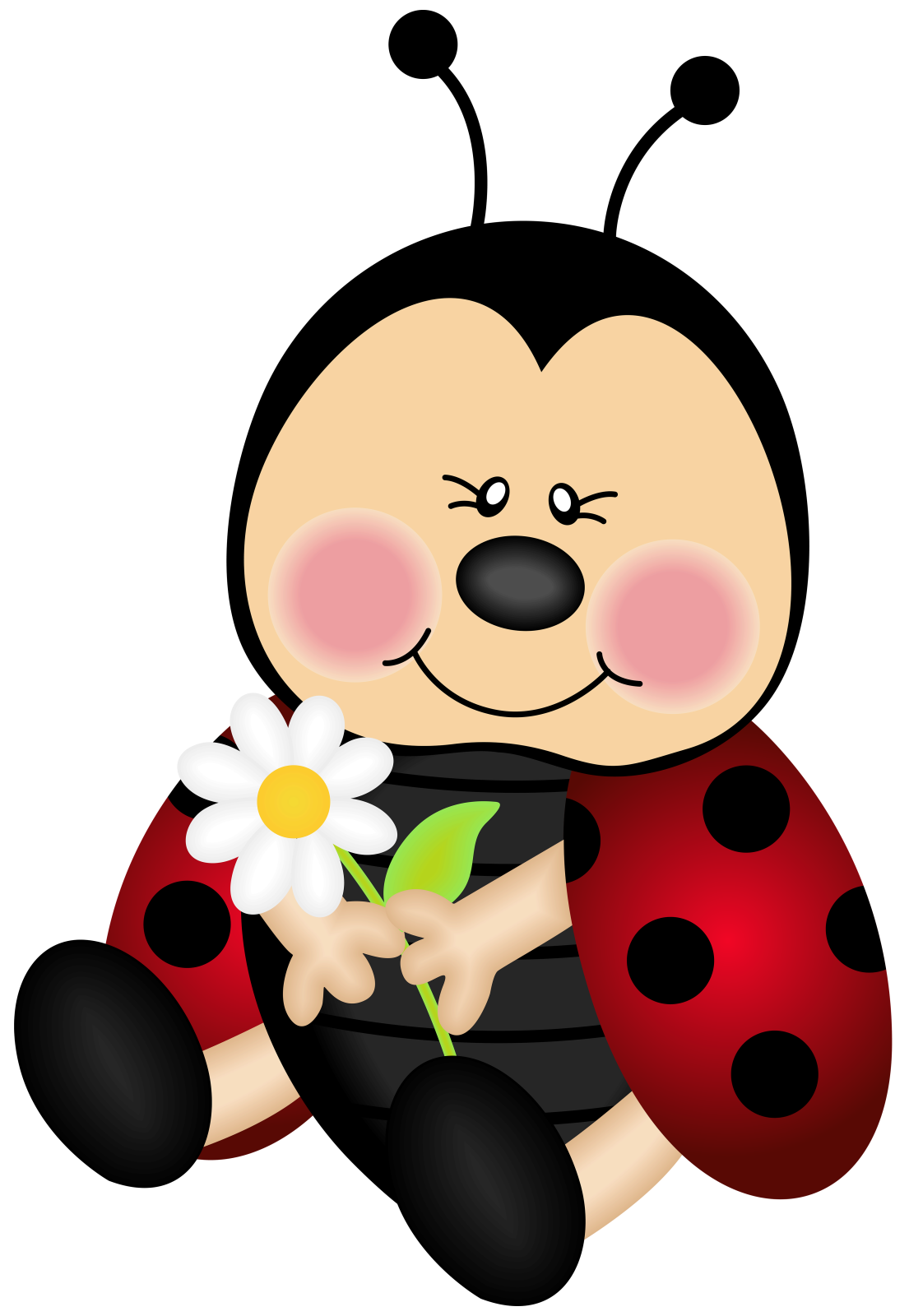 a lady bug with a flower in its hand