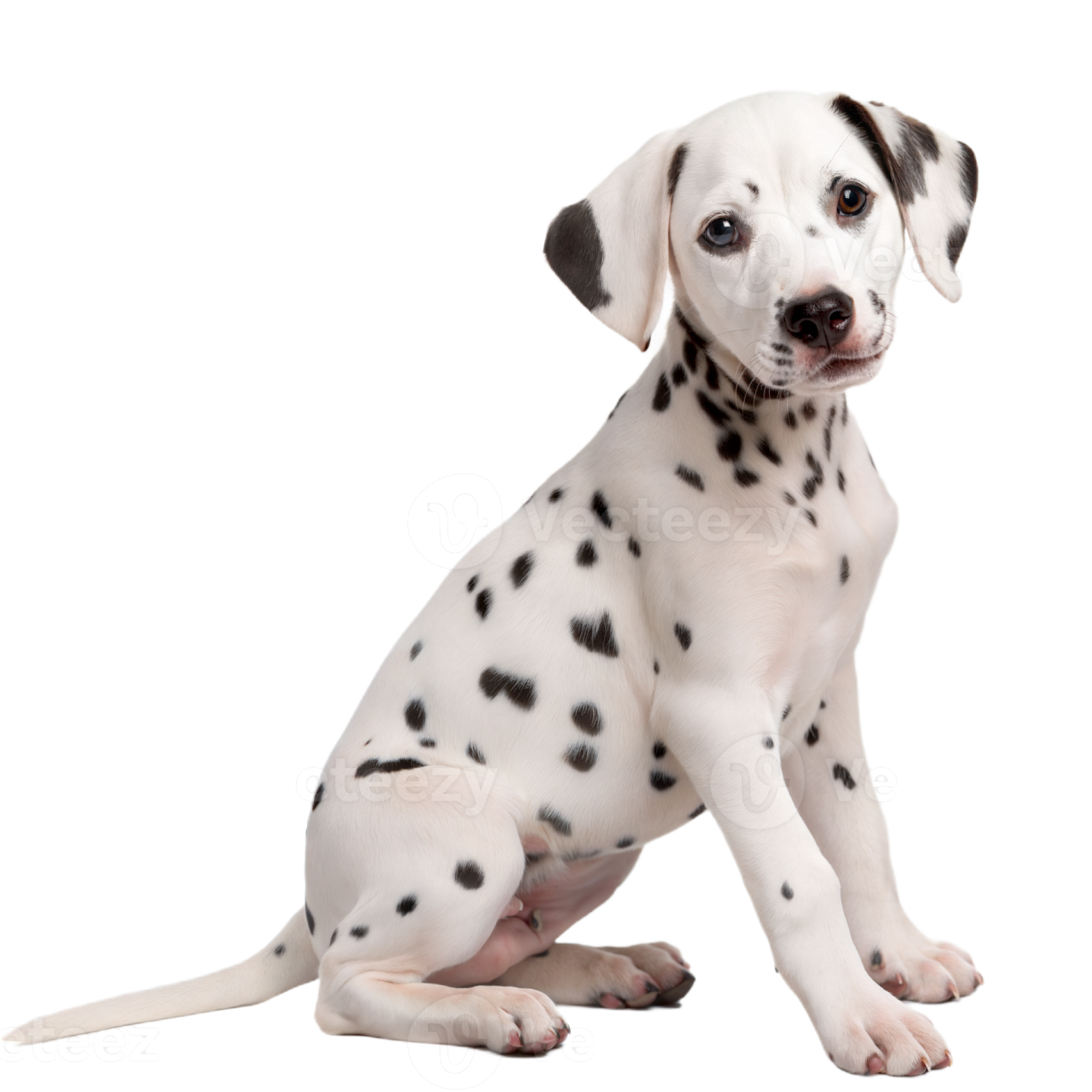 a white and black puppy sitting on the floor