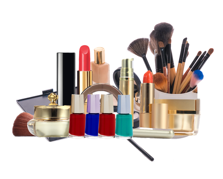 a pile of makeup brushes and cosmetics products