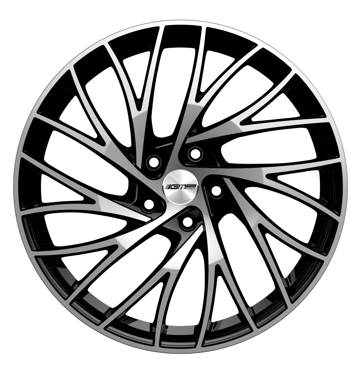 a black and white wheel on a white background