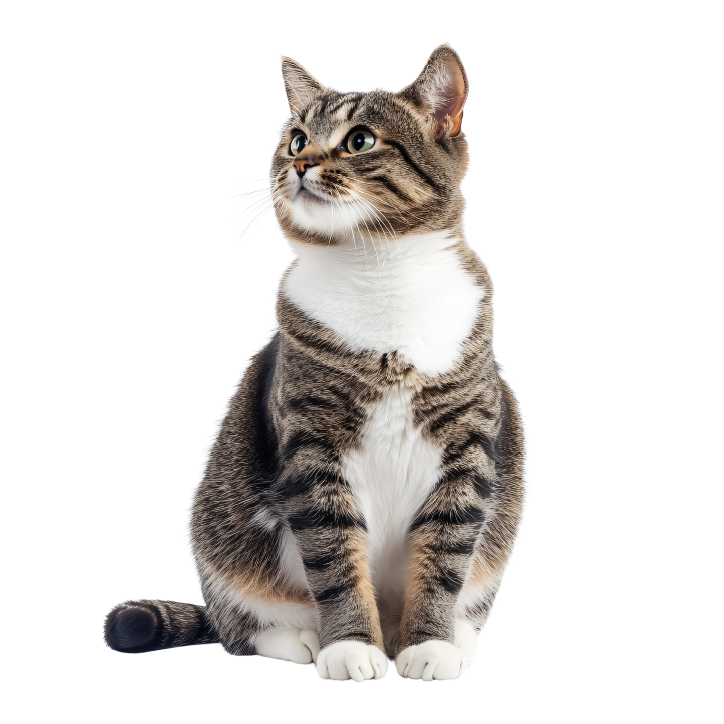 a cat sitting on the floor looking up