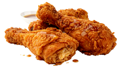 a pile of fried chicken on a white background