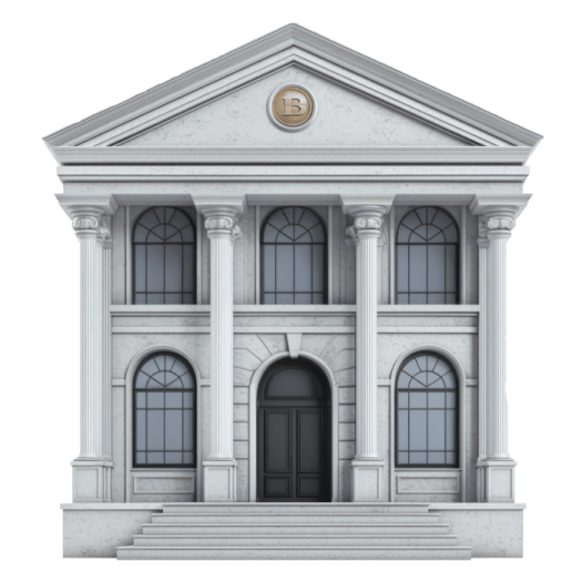 an old building with columns and a door
