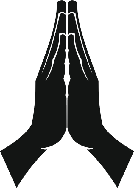 a black and white silhouette of two hands in prayer