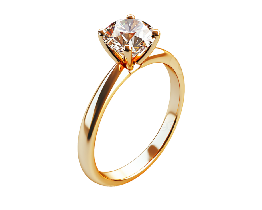 a yellow gold engagement ring with a single diamond