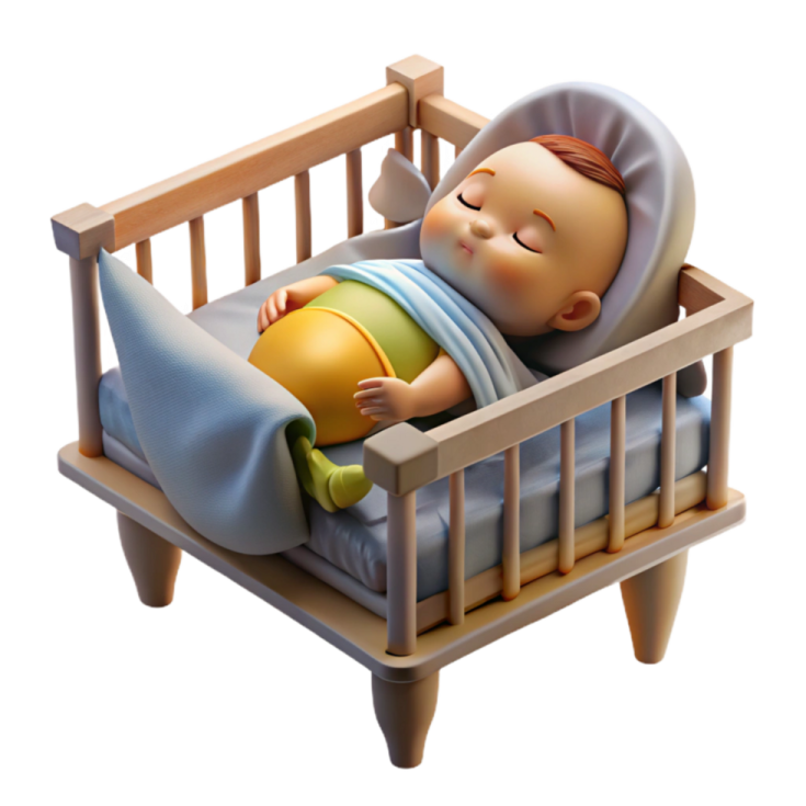a baby sleeping in a wooden cribt