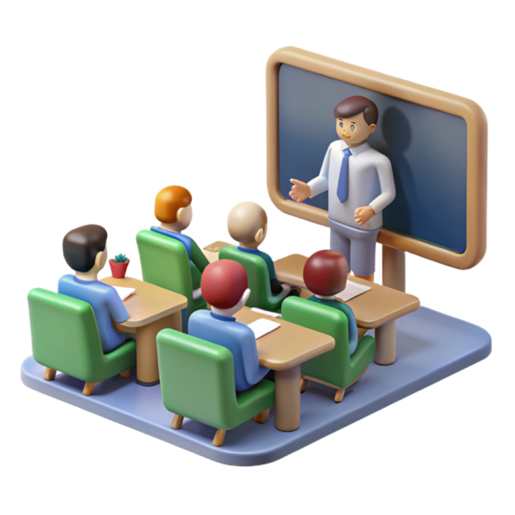 a teacher in front of a blackboard