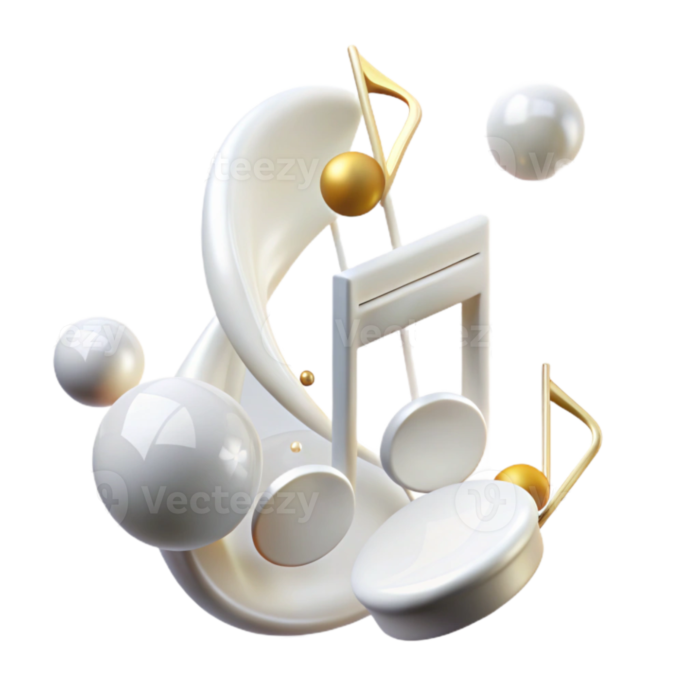 a white and gold musical note with music notes