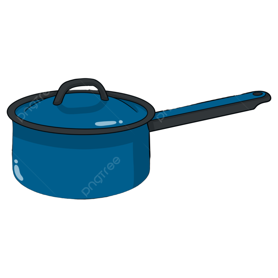 a blue pot with a black handle