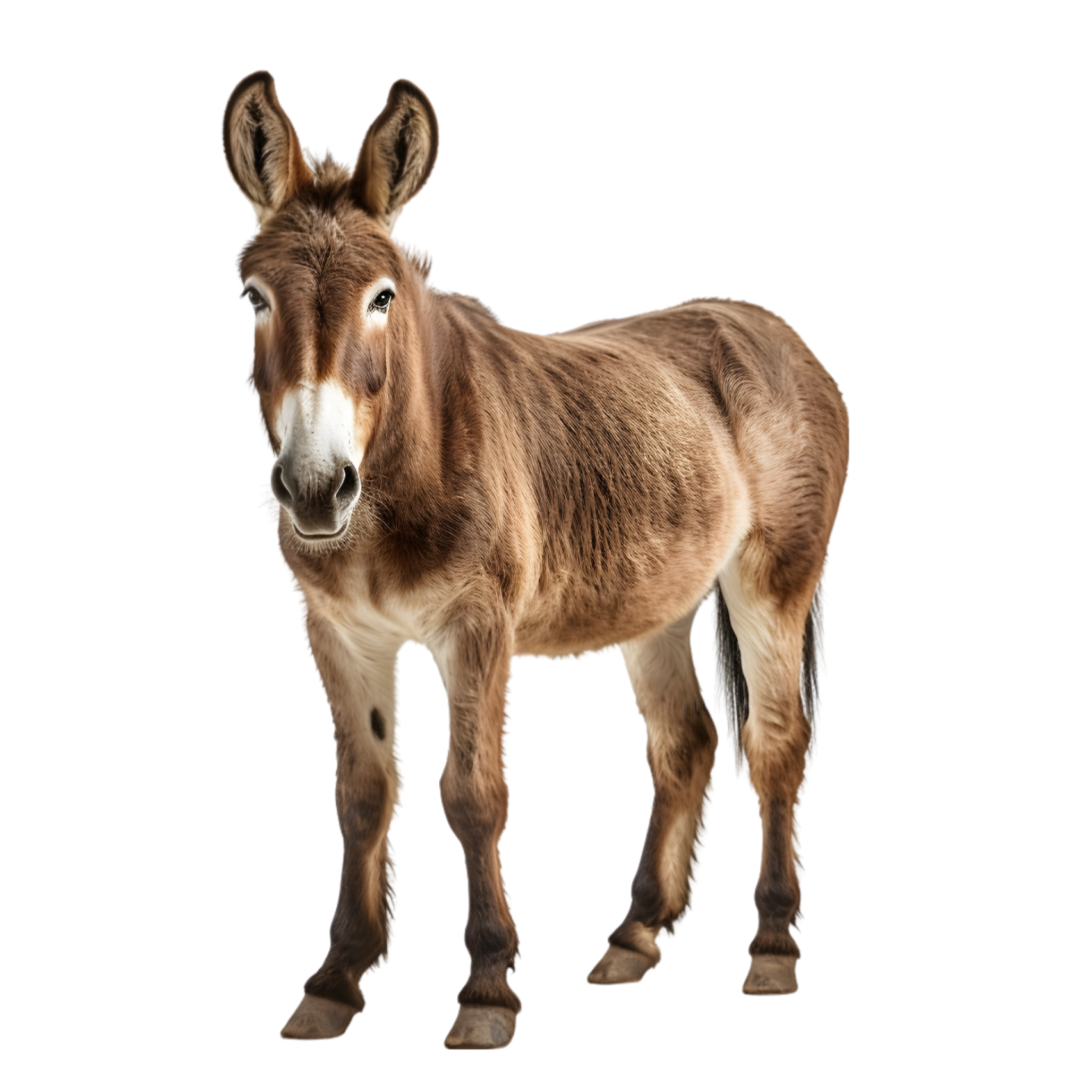 a donkey standing in front of a white background