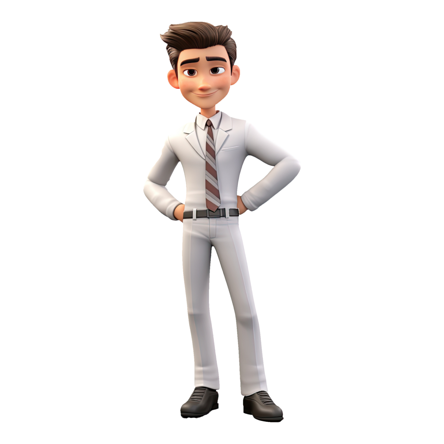 a man in a suit and tie standing with his hands on his hips