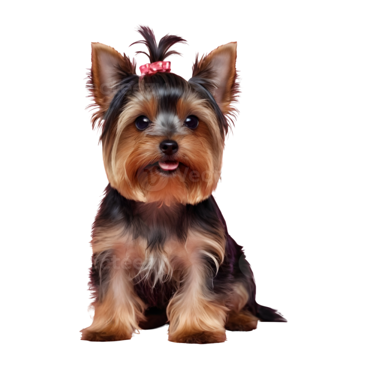 a small dog with a pink bow on its head