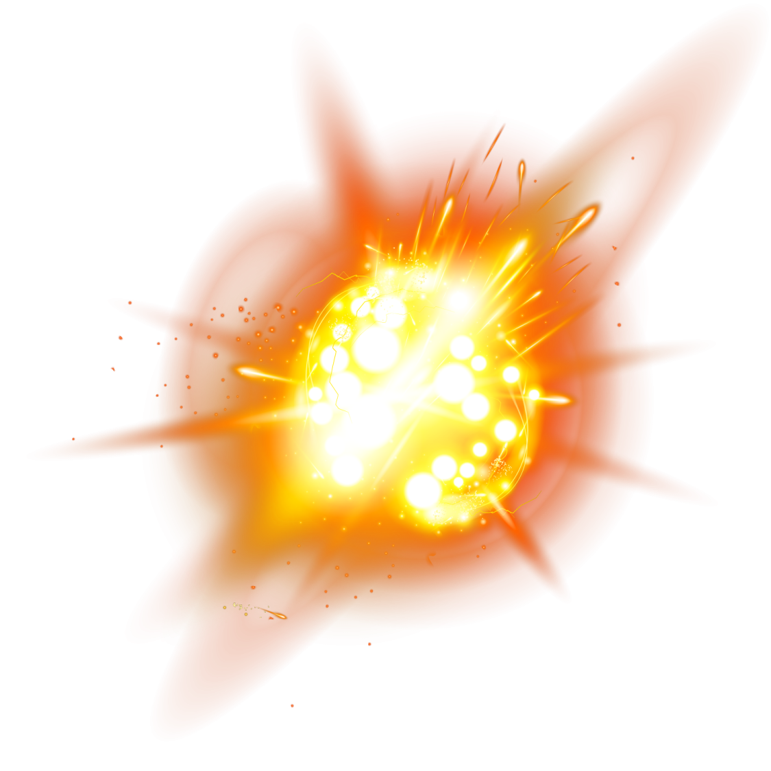 a yellow explosion with sparks on white background