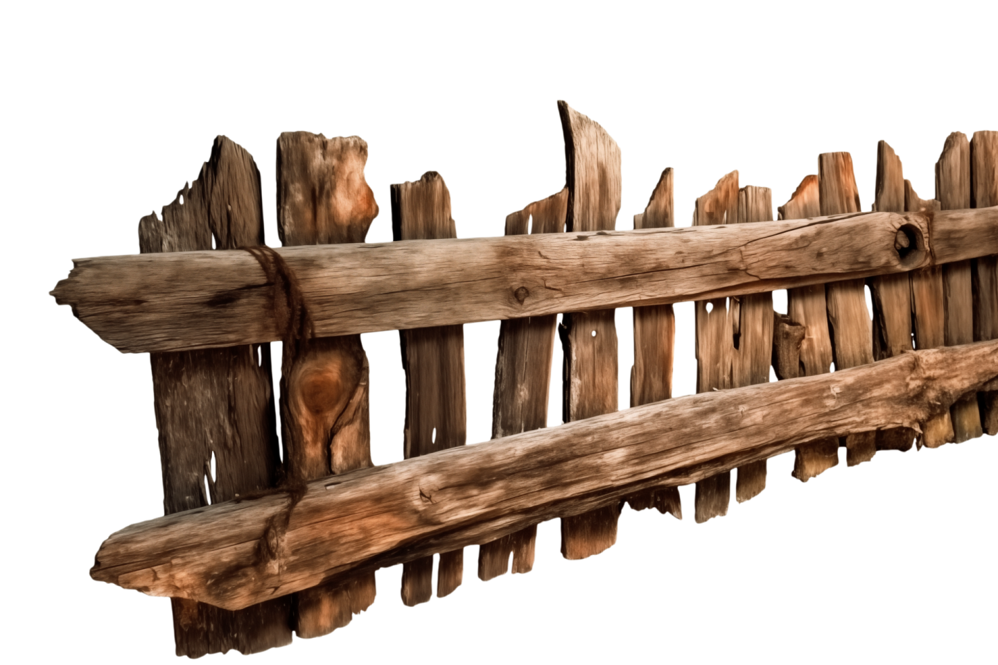 an old wooden fence with a white background