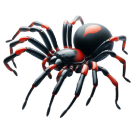 a red and black spider on white background