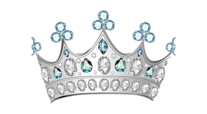 a silver crown with blue crystals on it