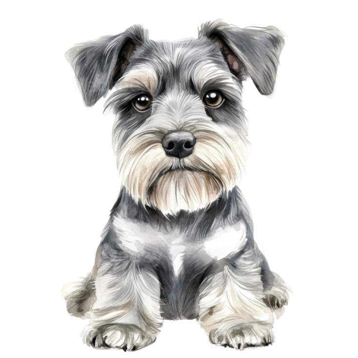a watercolor drawing of a miniature scr dog