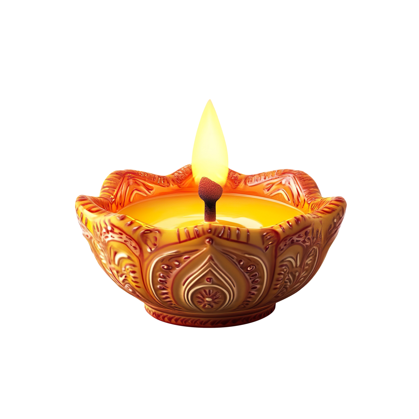 a small orange candle with an intricate design on it