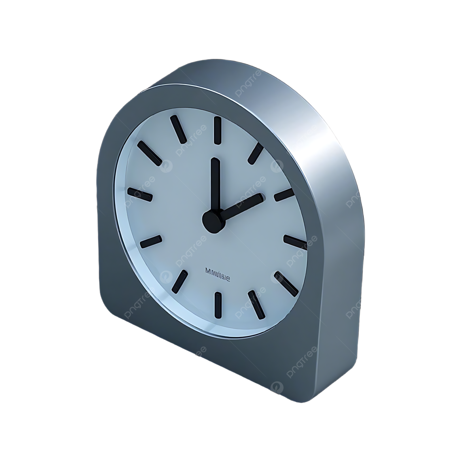a silver clock on a white background