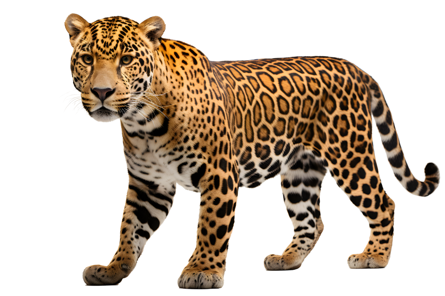 a close up of a leopard on a white background