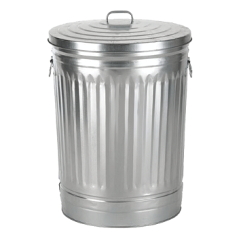 a metal trash can with a lid