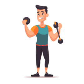 a man holding a dumb barbell