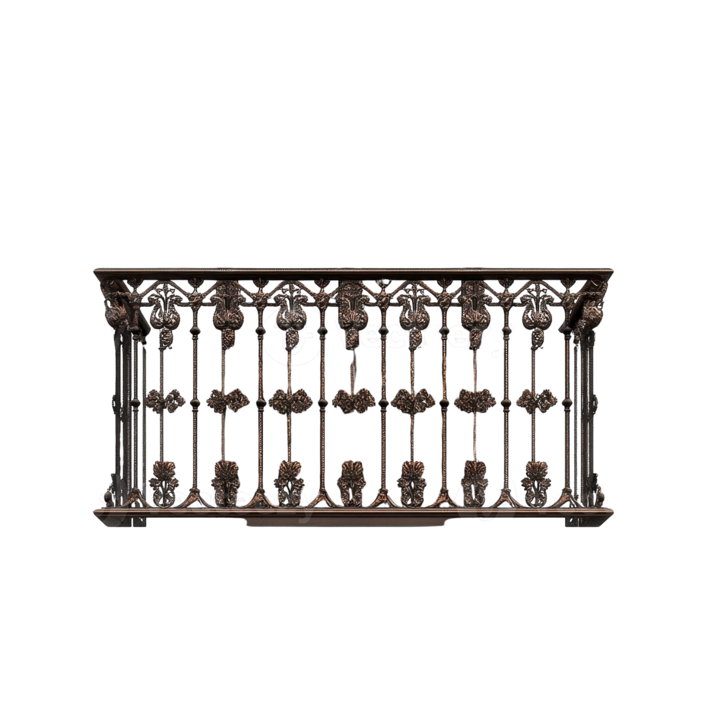 a wrought railing on a white background