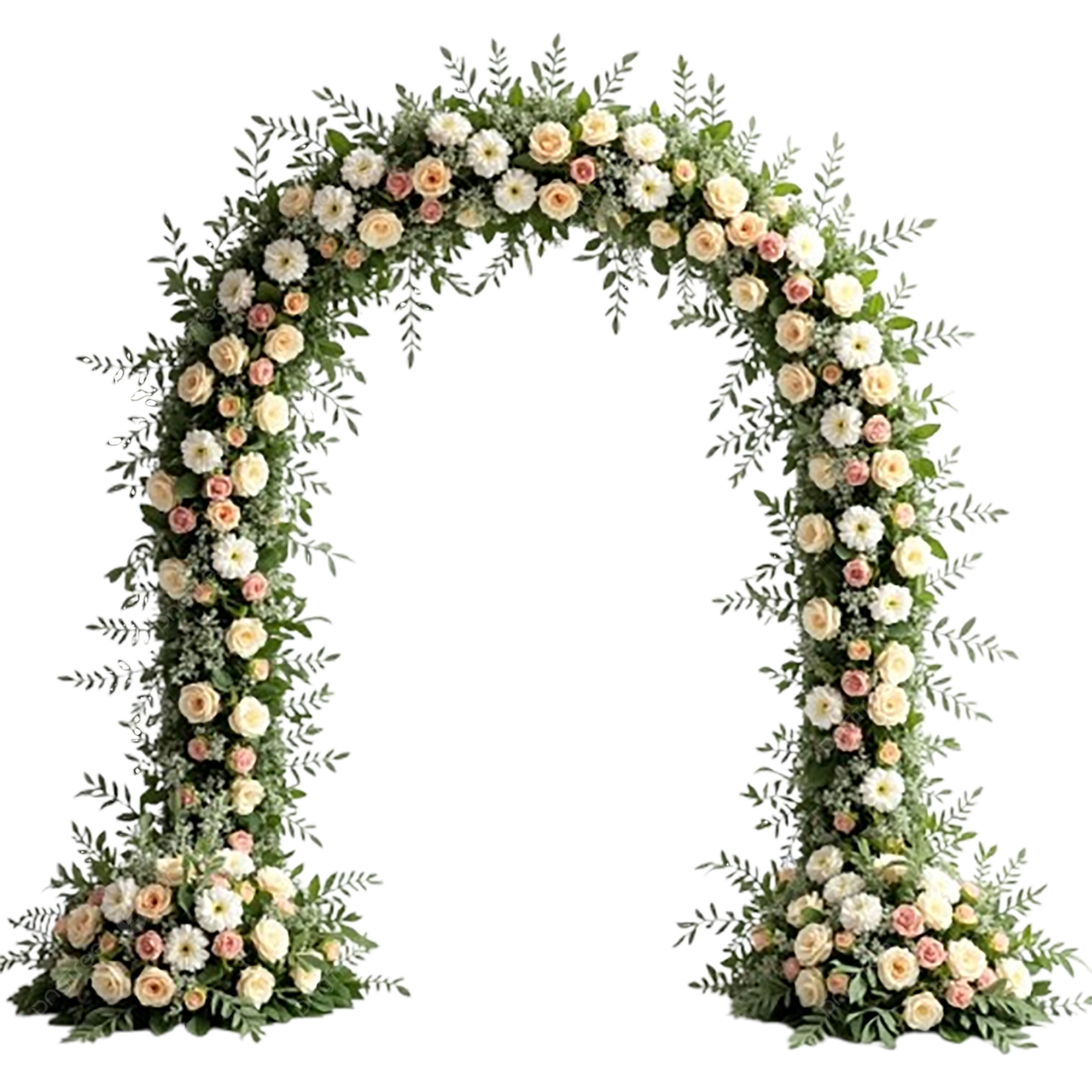a floral arch with white and pink flowers