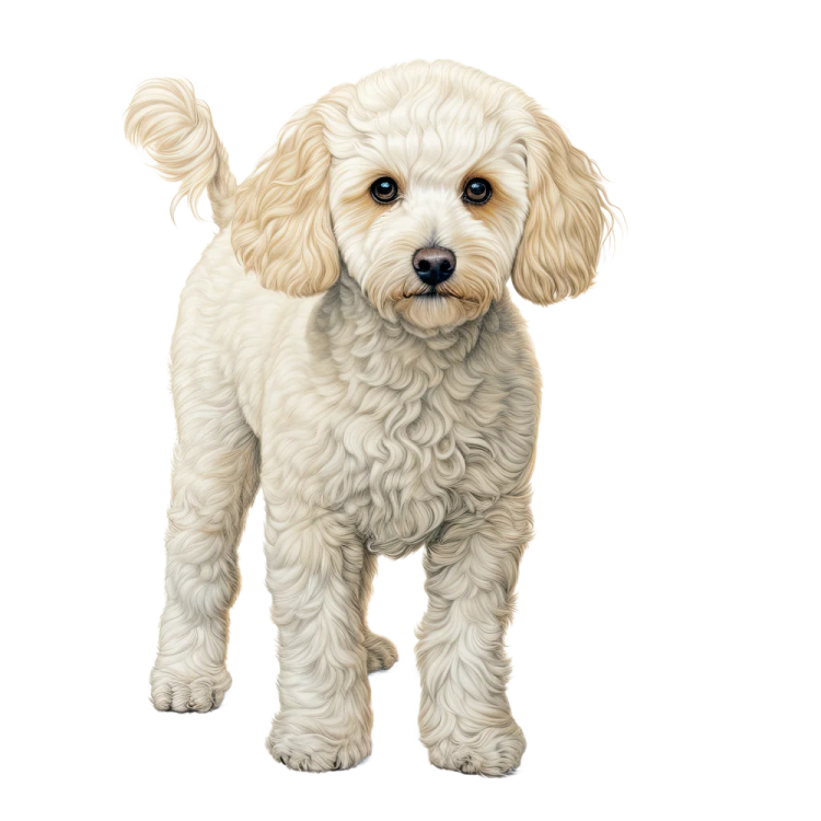 a small white dog standing on a white background
