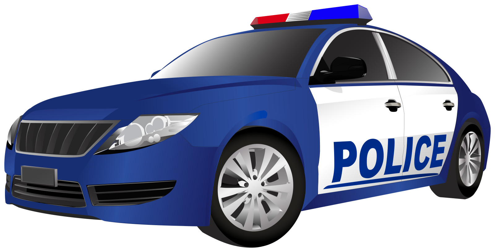 a police car with blue and white stripes
