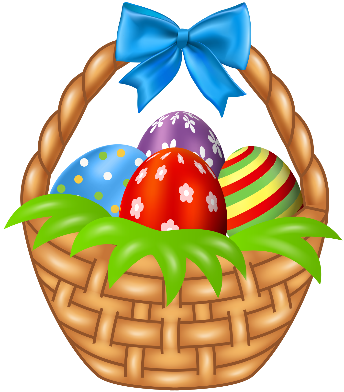 an easter basket with eggs and a bow
