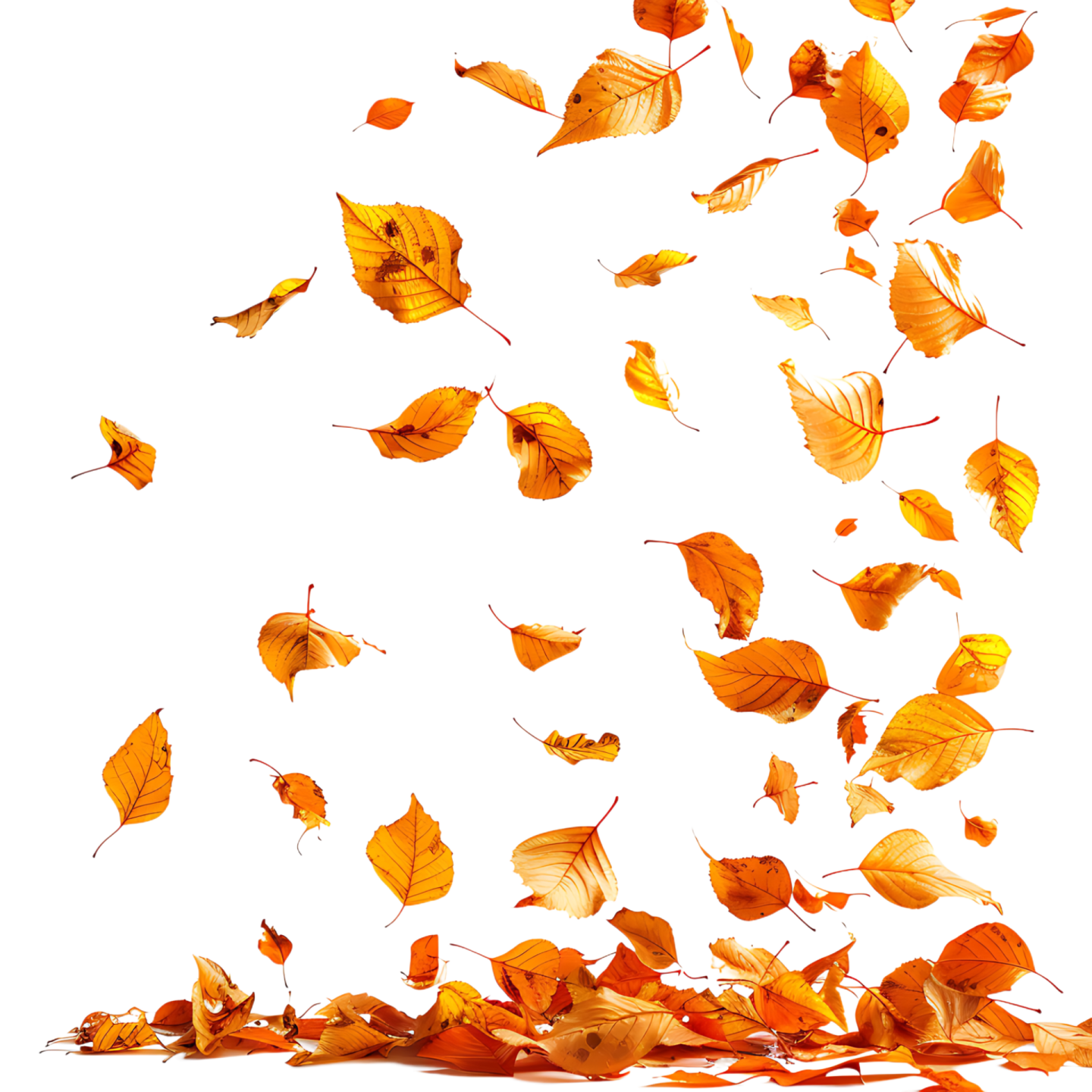 a bunch of yellow leaves flying in the air
