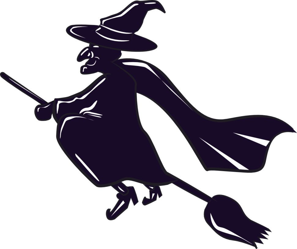 a silhouette of a witch flying on a broom