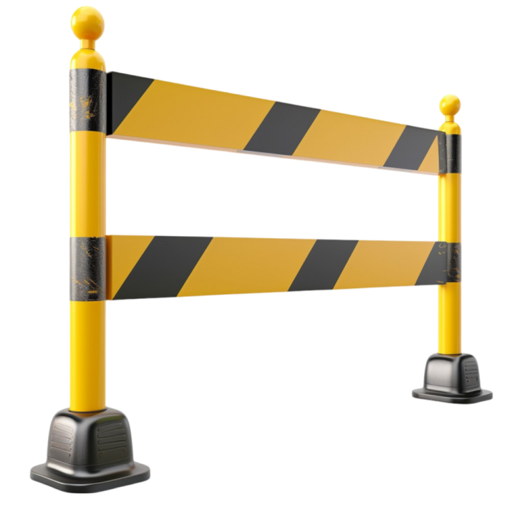 a black and yellow barrier with a metal pole