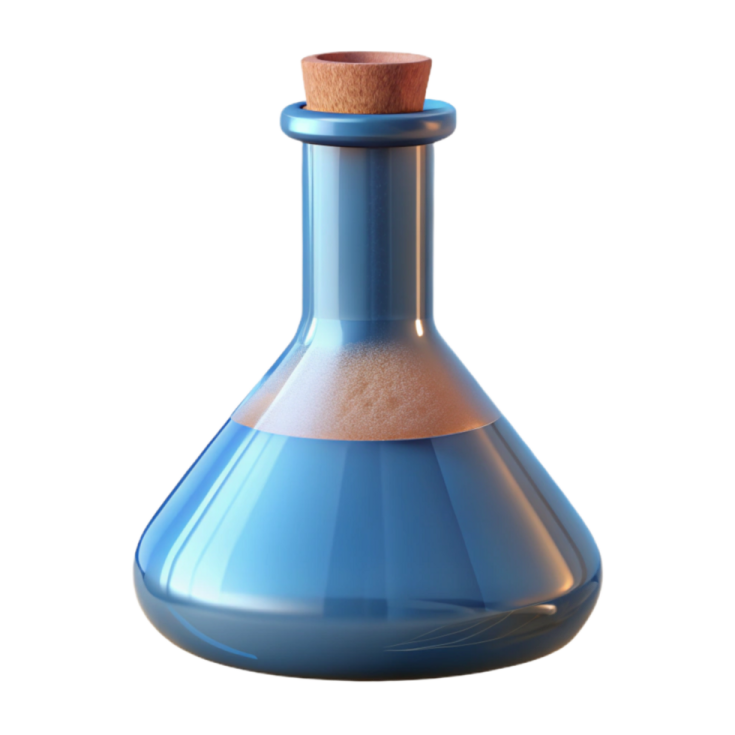 a blue glass bottle with a cork top