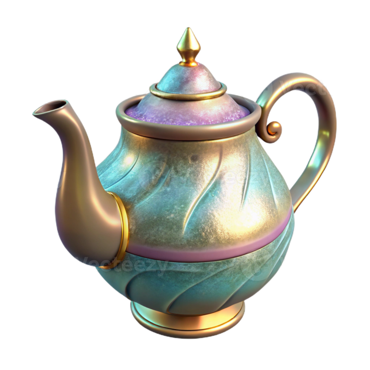 a teapot with a purple and blue design on it