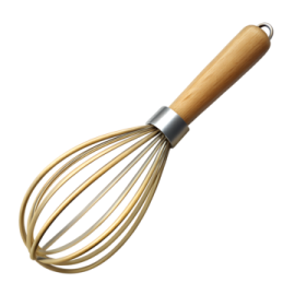 a wooden whise with a metal handle