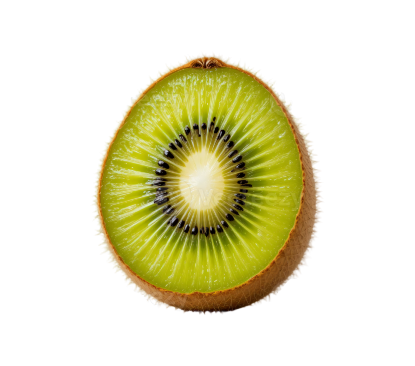 a sliced kiwia fruit on a white background