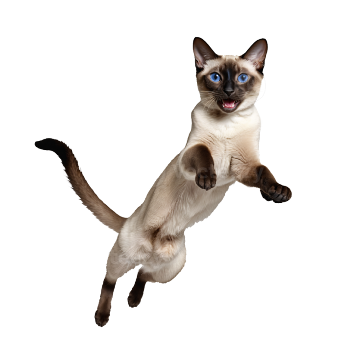 a siam cat jumping in the air