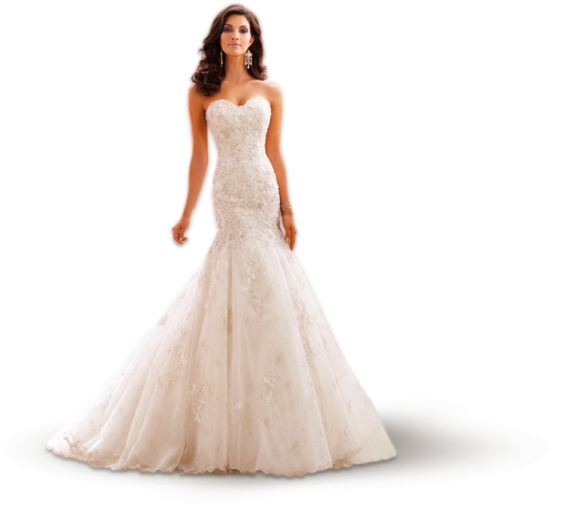 a woman in a wedding dress on a white background