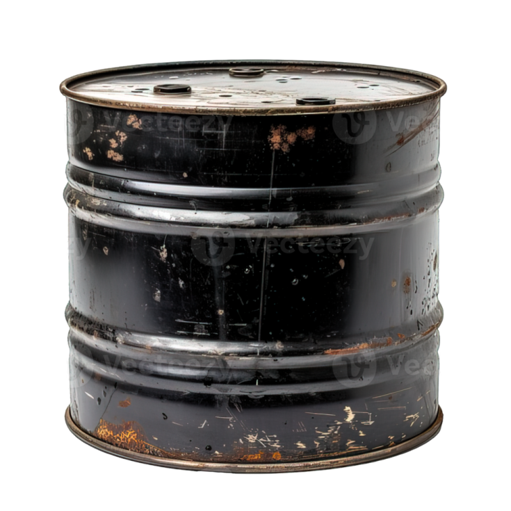 an old black oil drum on a white background